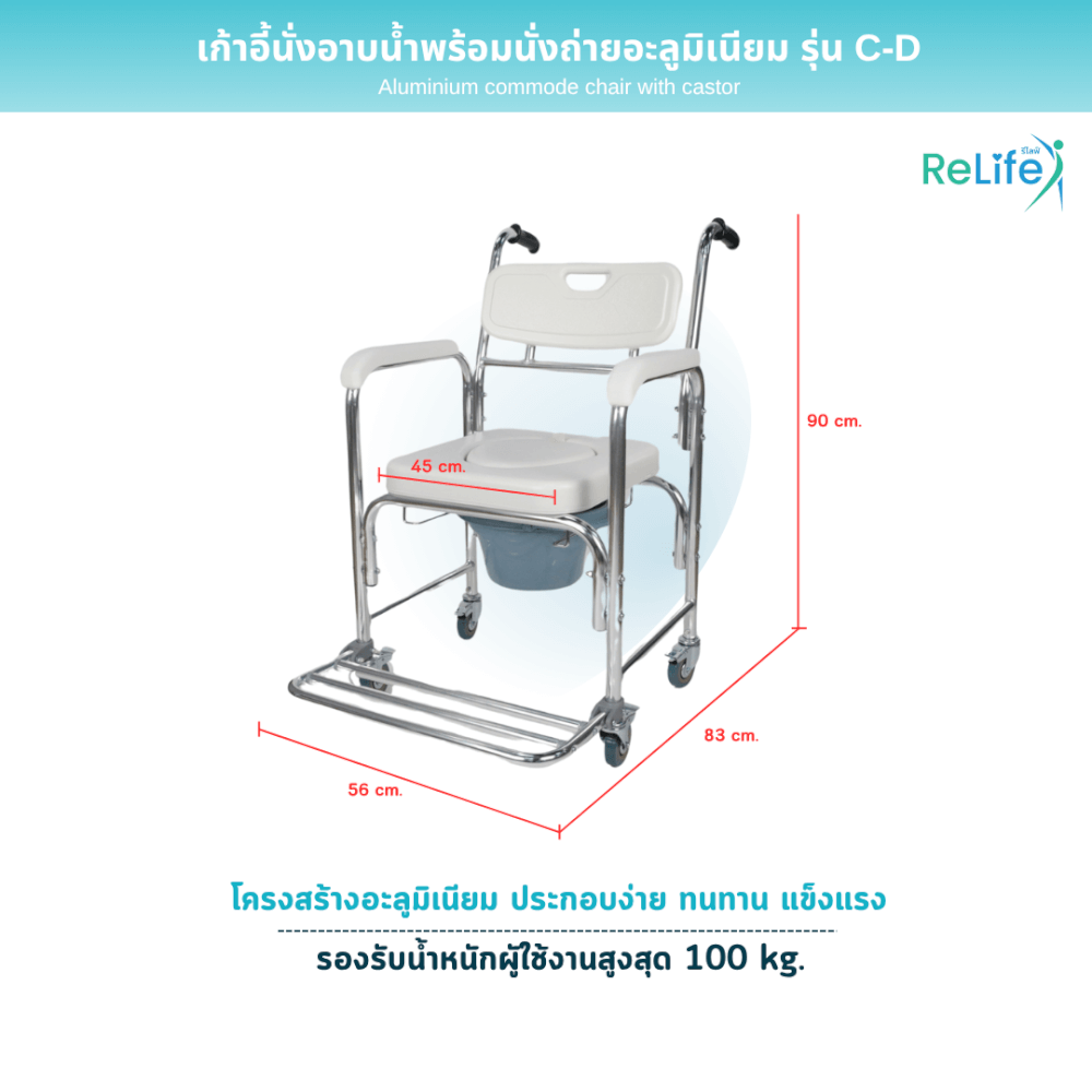 เก้าอี้นั่งอาบน้ำ RELIFE พร้อมนั่งถ่ายอะลูมิเนียม รุ่น C-D